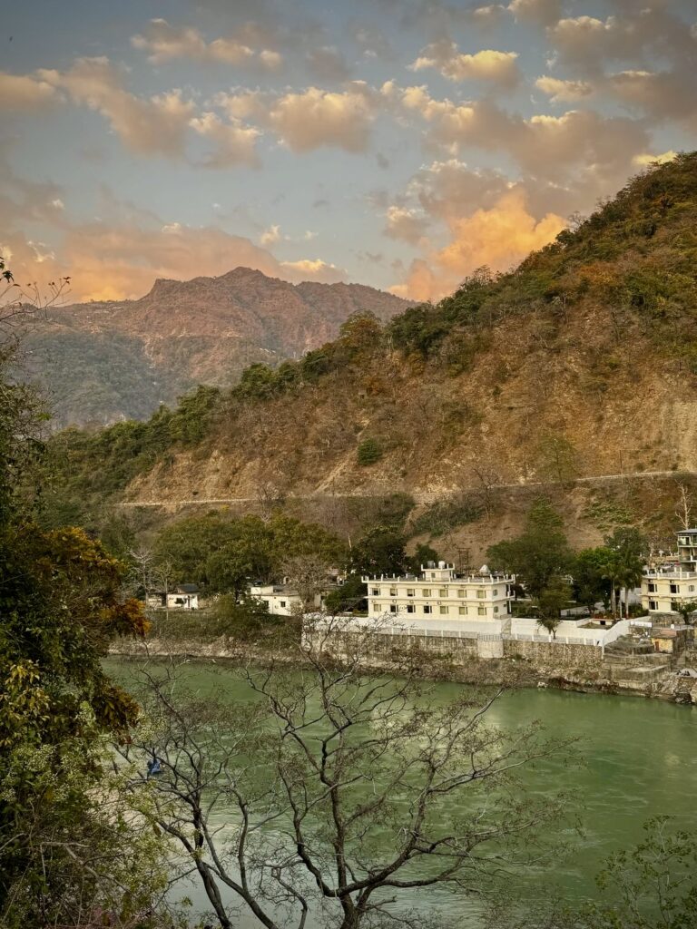 View of the Ganga River and Himalayan foothills from Lower Tapovan in Rishikesh